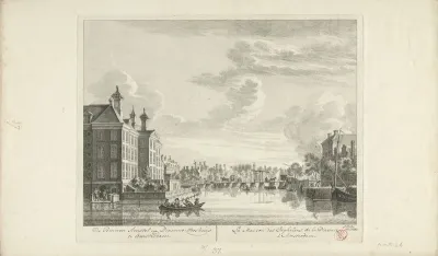 Gezicht op de Binnen-Amstel en het Diaconieweeshuis te Amsterdam