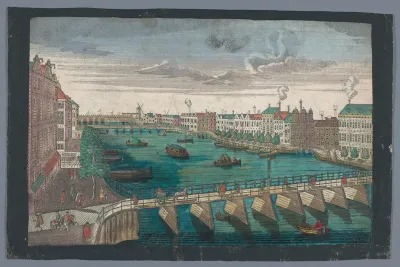 Gezicht op de Binnen-Amstel tussen de Blauwbrug en de Hogesluis te Amsterdam