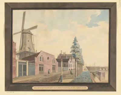 Gezicht op de Binnenmolen van het rasphuis te Amsterdam