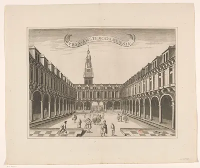 Gezicht op de binnenplaats van de Beurs van Hendrik de Keyser te Amsterdam