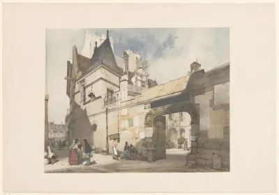 Gezicht op de binnenplaats van Hôtel de Cluny in Parijs