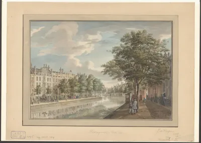 Gezicht op de bocht van de Herengracht, gezien in de richting van de Nieuwe Spiegelstraat en Vijzelstraat