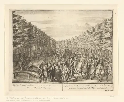 Gezicht op de boslaan met de drie bruggen voor het Huis ter Nieuburch in Rijswijk, 1697