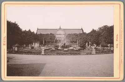 Gezicht op de botanische tuin met een gebouw in Keulen