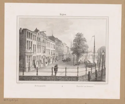 Gezicht op de Botermarkt en de Koornbrug te Leiden