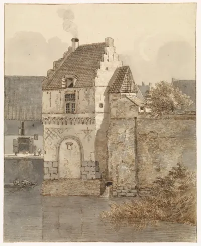 Gezicht op de Bottelpoort aan de Oude Haven te Nijmegen