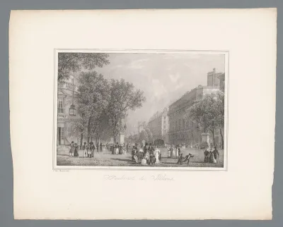 Gezicht op de Boulevard des Italiens te Parijs