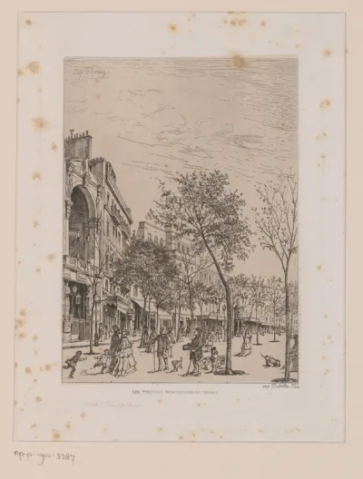 Gezicht op de Boulevard du Temple in Parijs met geheel links het Théâtre Lyrique
