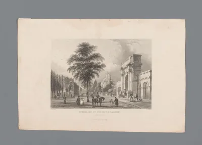 Gezicht op de boulevard en poort van Laken
