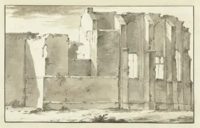 Gezicht op de bouwvallen van het koor van de Grote Kerk te Zandvoort