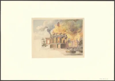 Gezicht op de brand van de Ronde Lutherse kerk op 18 september 1822