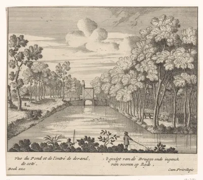 Gezicht op de brug en toegangspoort voor Huis ten Bosch