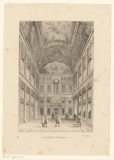 Gezicht op de burgerzaal van het Koninklijk Paleis in Amsterdam