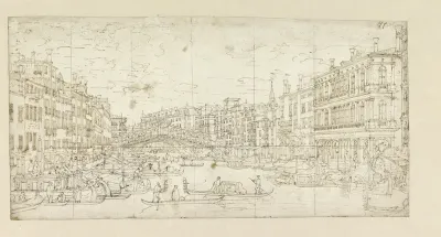Gezicht op de Canal Grande en Ponte del Rialto te Venetië