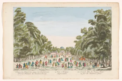 Gezicht op de Champs-Elysées te Parijs gezien richting de Jardin des Tuileries