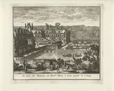 Gezicht op de Cour de la Fontaine van het paleis van Fontainebleau