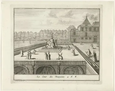 Gezicht op de Cour de la Fontaine van het paleis van Fontainebleau