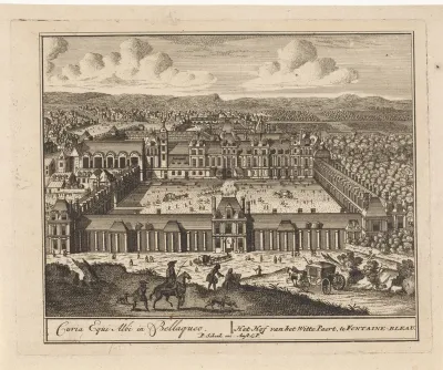 Gezicht op de Cour du Cheval Blanc van het paleis van Fontainebleau