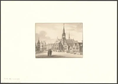Gezicht op de Dam met het oude stadhuis
