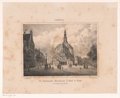 Gezicht op de Der Aa-kerk en de vismarkt in Groningen
