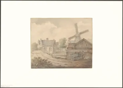 Gezicht op de Diamantslijperij De Palmboom aan de Middenweg met molen Het Luipaard