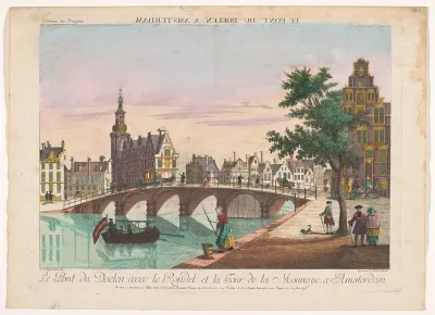 Gezicht op de Doelenbrug over de Amstel te Amsterdam