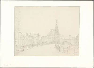 Gezicht op de Doelensluis gezien naar het Muntplein en de Munttoren
