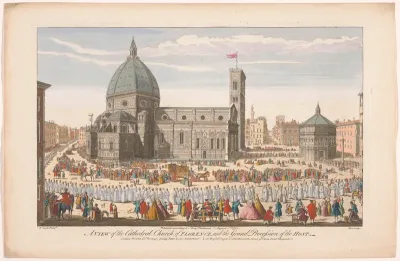 Gezicht op de Dom te Florence met een processie op Sacramentsdag