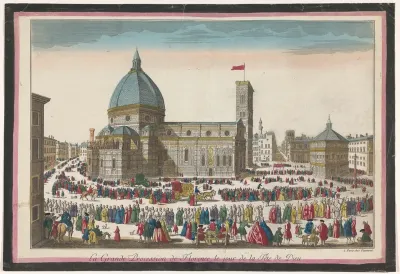 Gezicht op de Dom te Florence met een processie op Sacramentsdag