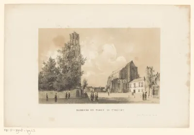Gezicht op de Domtoren en kerk in Utrecht