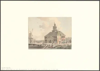 Gezicht op de eerste Muiderpoort na de verzakking