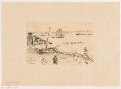 Gezicht op de Elbe bij Altona, met vissersschepen en badgasten