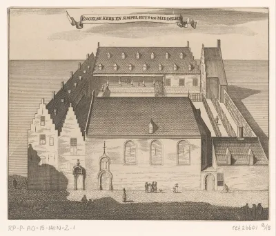Gezicht op de Engelse Kerk en het Simpelhuis te Middelburg