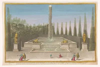 Gezicht op de Fontaine du Point du Jour in de Tuin van Versailles