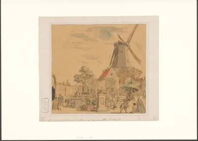 Gezicht op de fontein in de tuin bij molen De Hooiberg