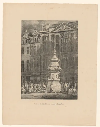 Gezicht op de fontein op de markt te Brussel