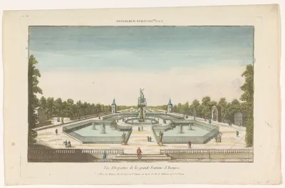 Gezicht op de fontein van een tuin te Aranjuez