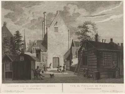 Gezicht op de Gasthuiskerk te Amsterdam