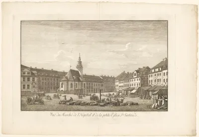 Gezicht op de Gertraudenkirche op de Spittelmarkt in Berlijn