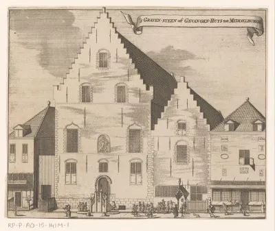 Gezicht op de gevangenis het Gravensteen te Middelburg