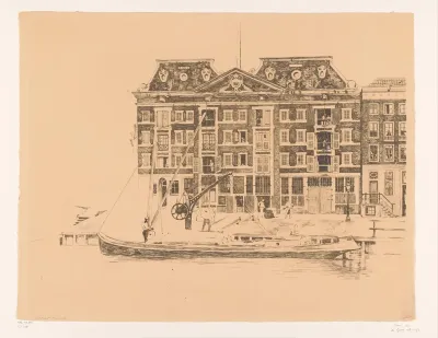 Gezicht op de gevel van het pakhuis van de WIC vanaf Oudeschans gezien