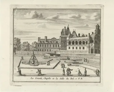 Gezicht op de Grande Chapelle en de Salle de Bal van het paleis van Fontainebleau