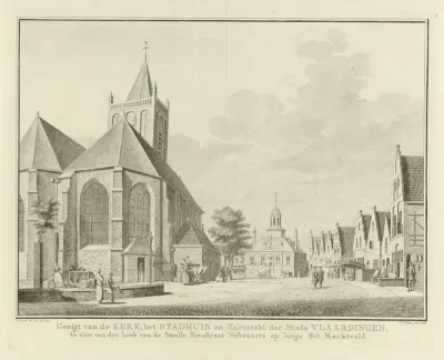 Gezicht op de Grote Kerk en het Oude Stadhuis aan de Markt te Vlaardingen