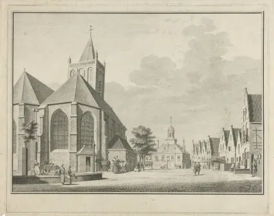 Gezicht op de Grote Kerk en het Oude Stadhuis aan de Markt te Vlaardingen