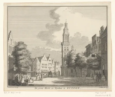 Gezicht op de Grote Markt en de Wijnhuistoren te Zutphen