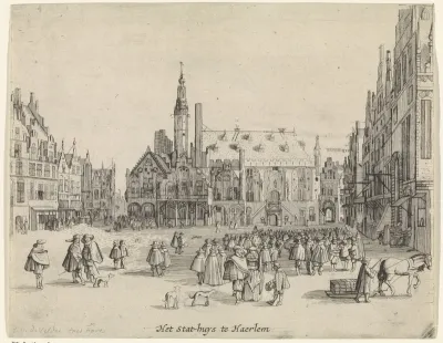 Gezicht op de Grote Markt met het stadhuis te Haarlem