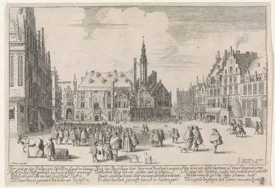 Gezicht op de Grote Markt met het stadhuis te Haarlem