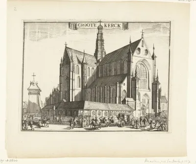 Gezicht op de Grote of Sint-Bavokerk te Haarlem