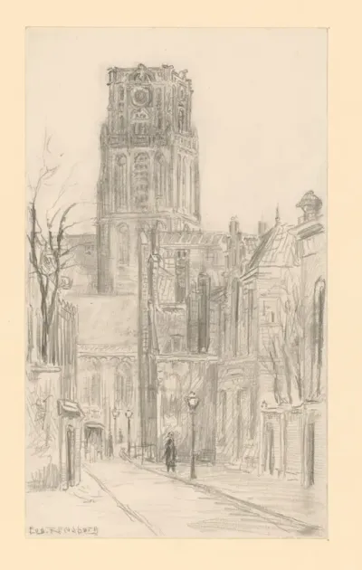 Gezicht op de Grote of Sint-Laurenskerk in Rotterdam