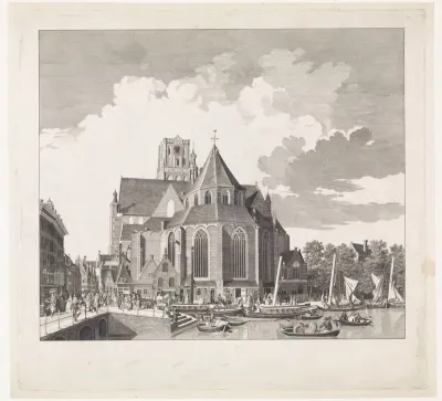 Gezicht op de Grote of Sint-Laurenskerk te Rotterdam